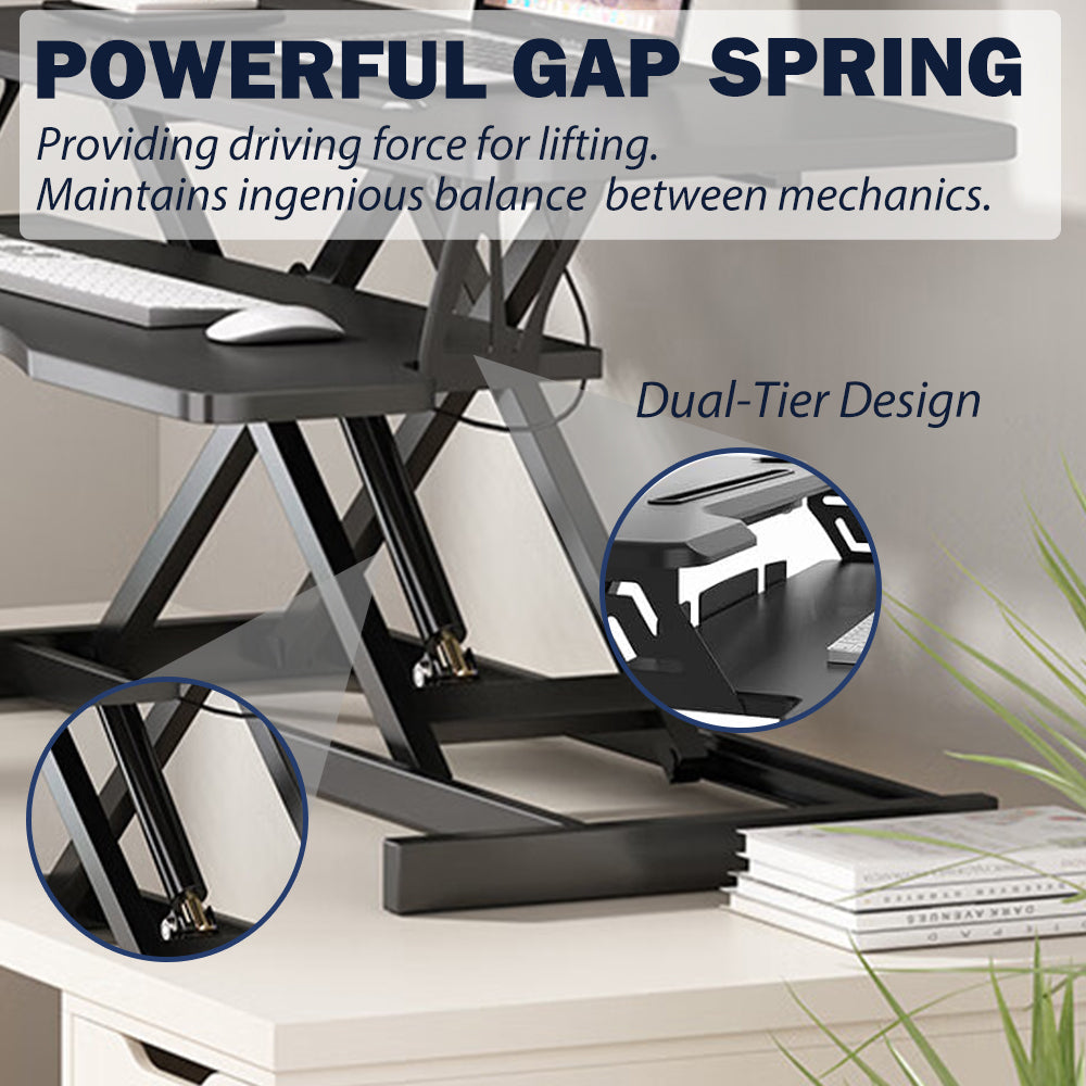 32 Inch Desk Converter, Height Adjustable Sit to Stand Riser, Dual Monitor and Laptop Workstation with Wide Keyboard Tray (BLACK) Xmas,Gift for Mother's day