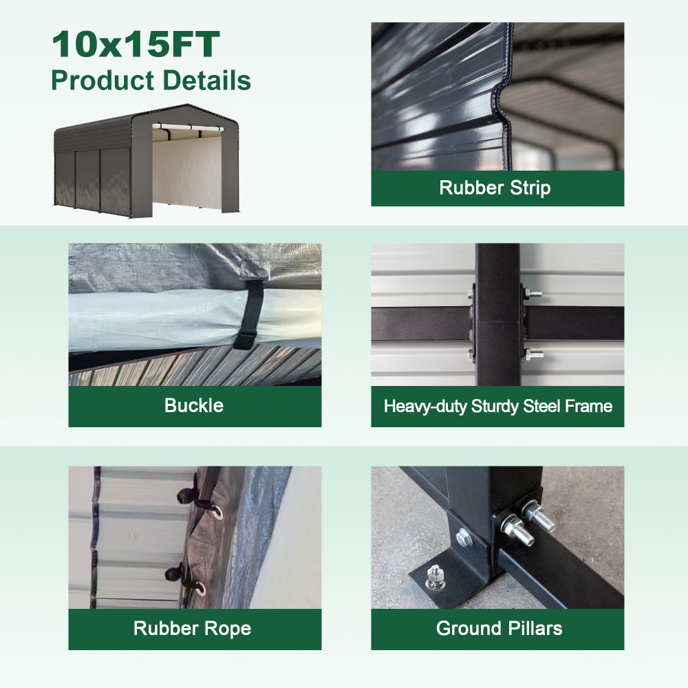 10x15 FT Metal Carport Carports with Waterproof Cloth, Heavy Duty Galvanized Steel Roof, Outdoor Car Shelter for Car, Boats and Truck