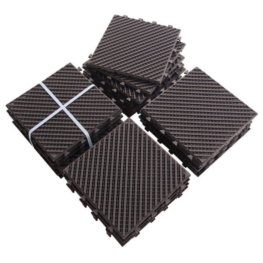 Patio Interlocking Deck Tiles, 12"x12" Square Composite Decking Tiles, Four Slat Plastic Outdoor Flooring Tile All Weather for Balcony Porch Backyard, (Brown, Pack of 36)