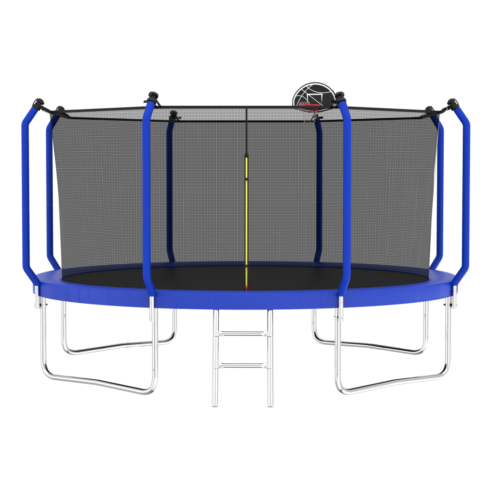 14FT Trampoline with Basketball Hoop, ASTM Approved Reinforced Type Outdoor Trampoline with Enclosure Net