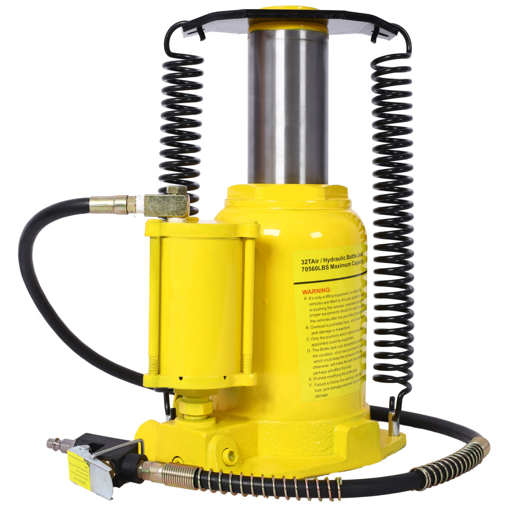 Air Hydraulic Bottle Jack, 32 Ton/70550 LBS All Welded Bottle Jack, 10-16.3 inch Lifting Range, Manual Handle and Air Pump, for Car, Pickup, Truck, RV, Auto Repair, Industrial Engineering ,Yellow