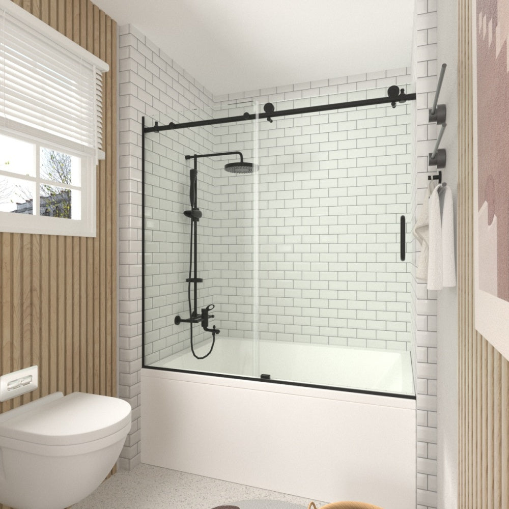 58-60" W x 60" H Frameless Sliding Bathtub Door, Tub Shower Door, Bathtub Glass Door, Bathtub Shower Door, 1/4" (6mm) Certified Clear Tempered Glass, Chrome