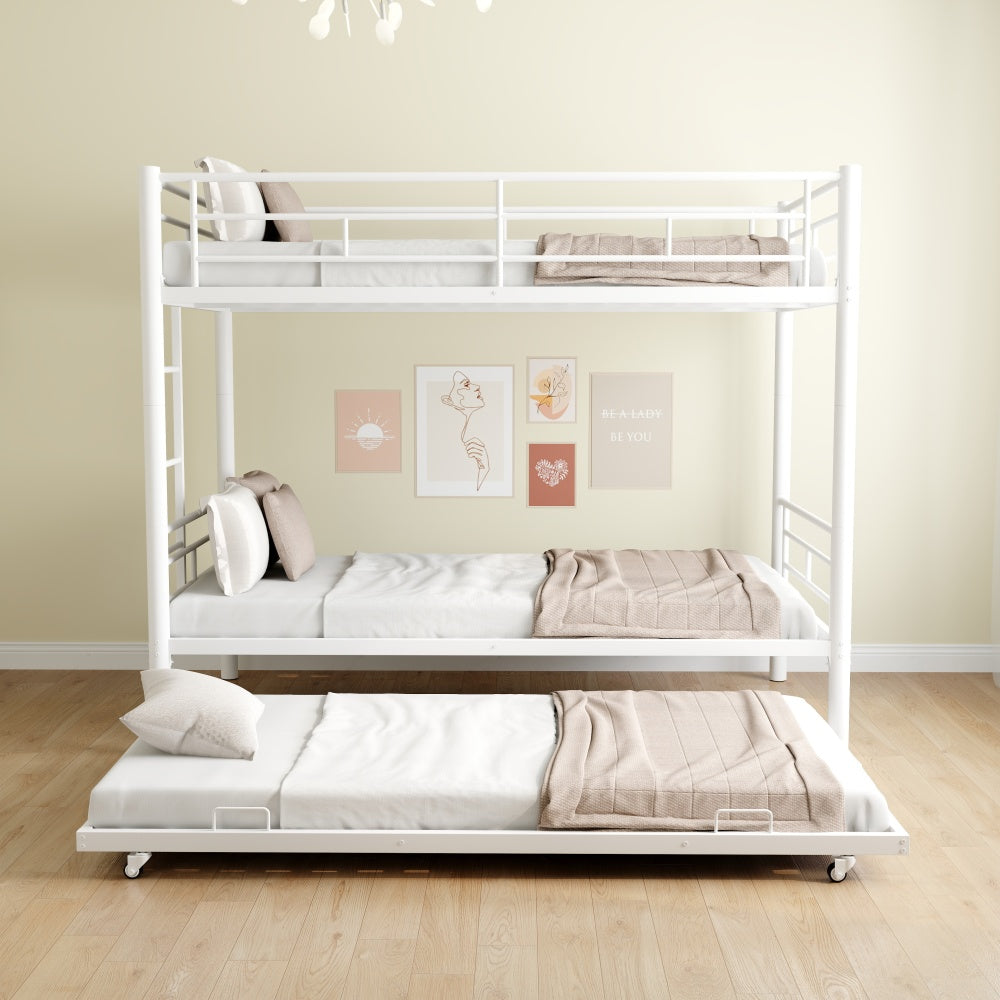 Metal Bunk Bed Twin Over Full Size with Removable Stairs, Heavy Duty Sturdy Frame with 12" Under-Bed Storage for Teen & Adults, Teens, No Box Spring Needed, White