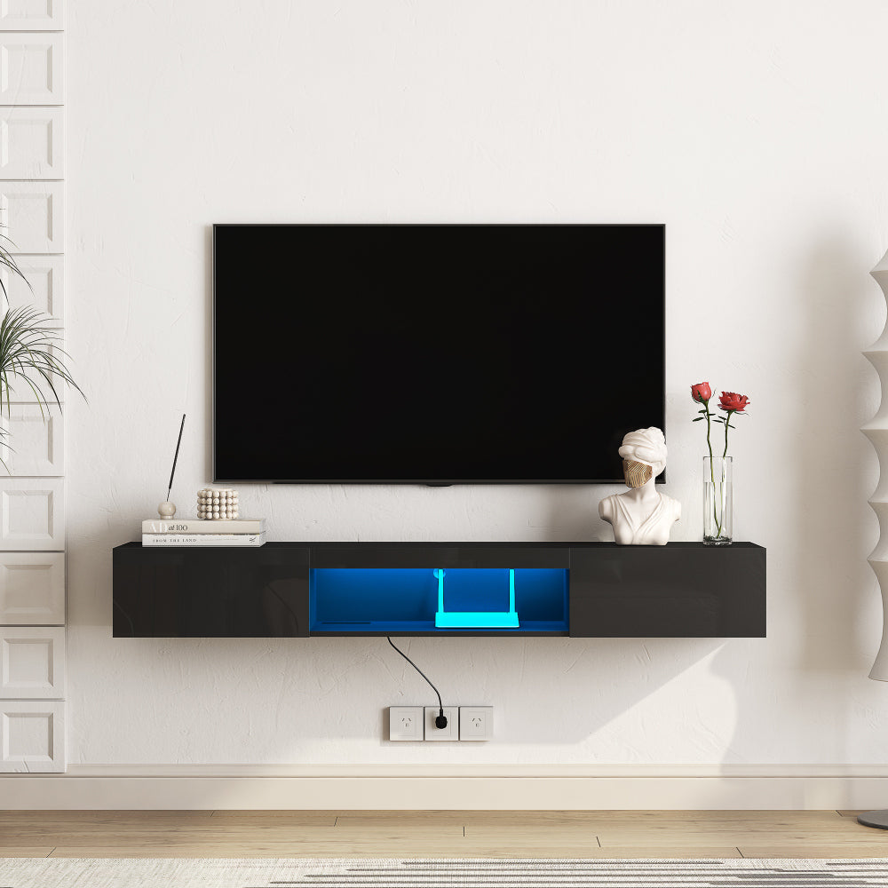 Floating TV Stand Wall Mounted with 16 Color LEDs,63" Modern TV Stand, Floating TV Cabinet Entertainment Center for 55 60 65 Inch TV,Black