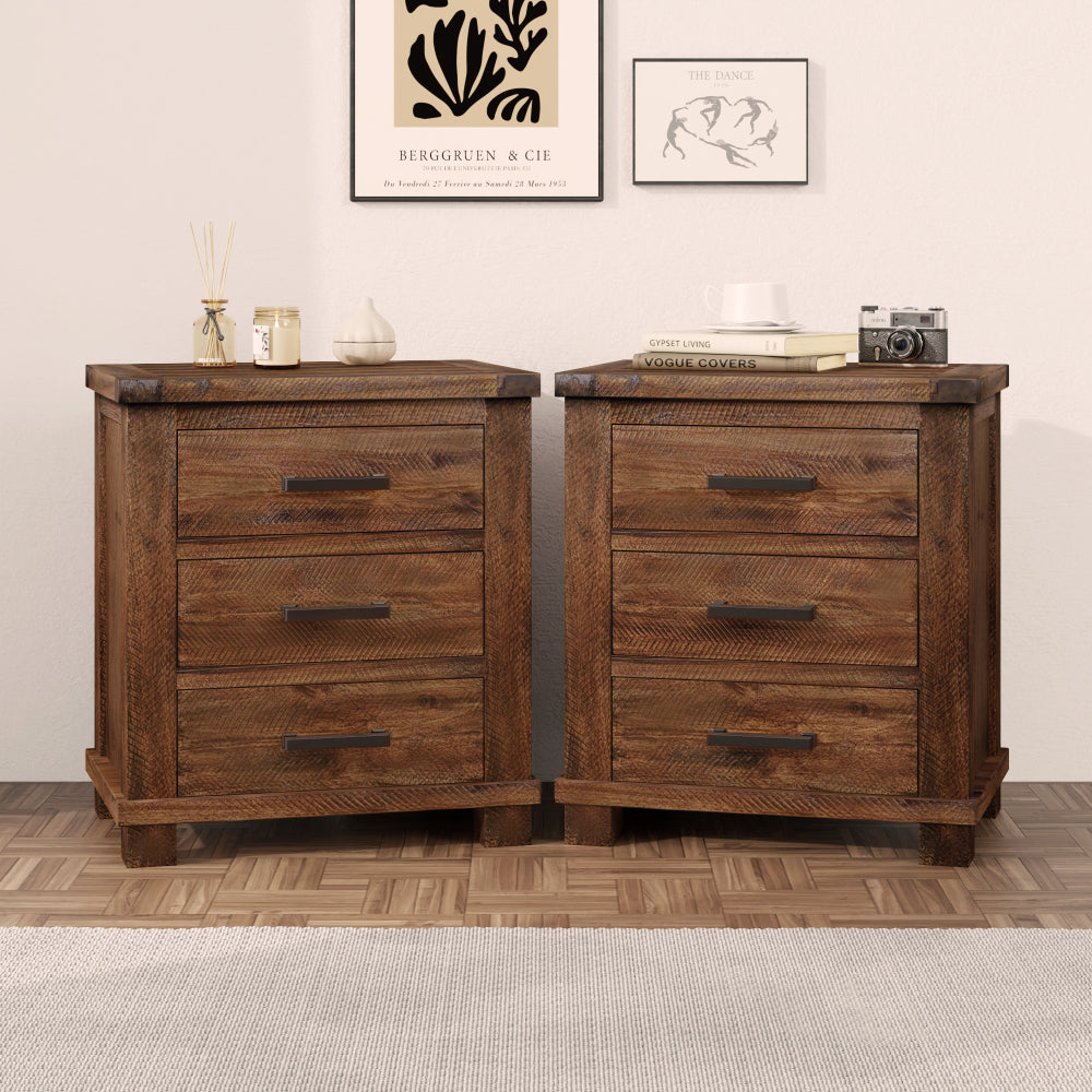 Rustic Three Drawer Reclaimed Solid Wood Farmhouse Nightstand (old sku:WF298401AAD)