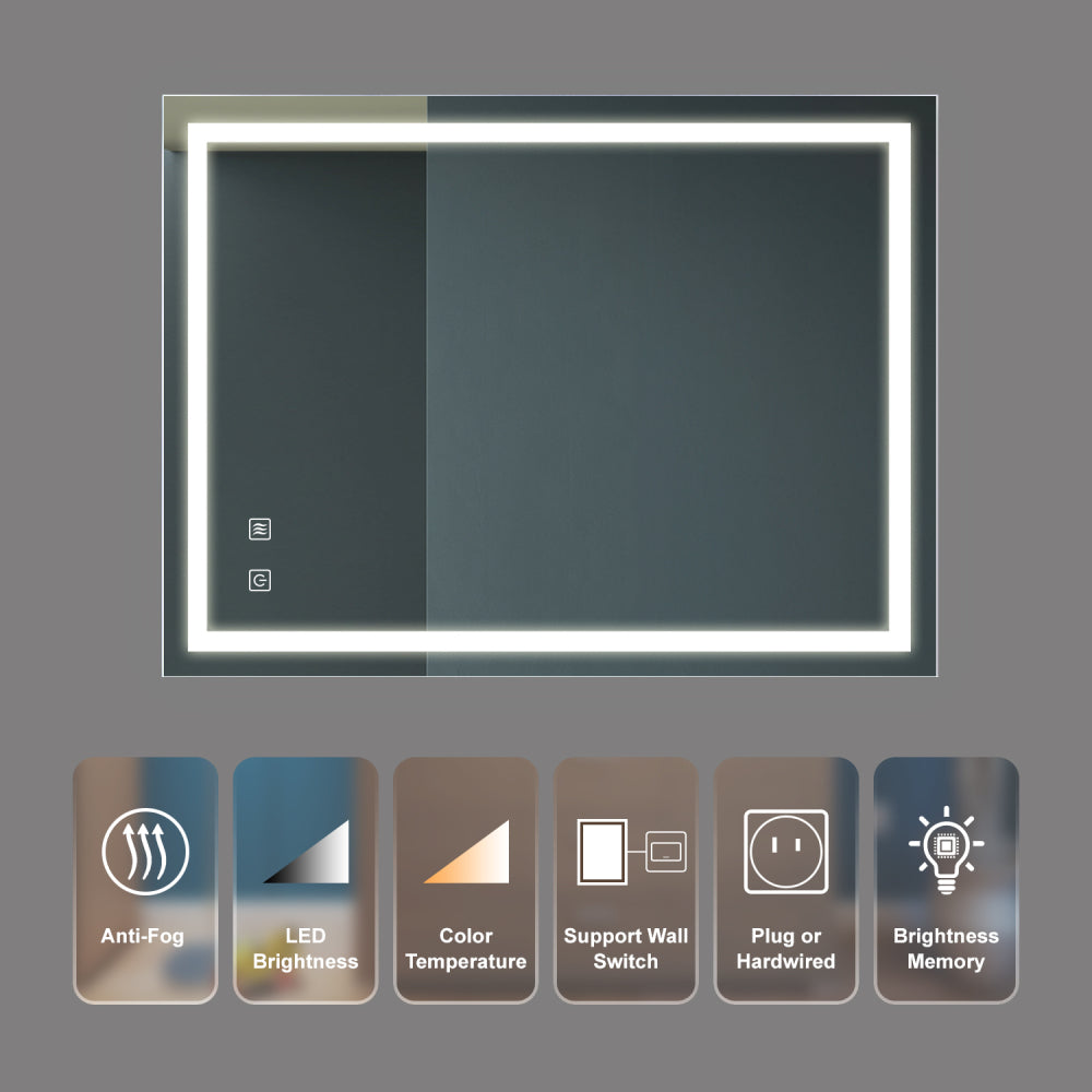 32x24inch Bathroom Led Classy Vanity Mirror with focused backplane,High Lumen,Dimmable Touch,Wall Switch Control, Anti-Fog ,CRI 95 Adjustable 3000K-4500K-6000K ,IP54 Waterproof Vertical & Horizontal