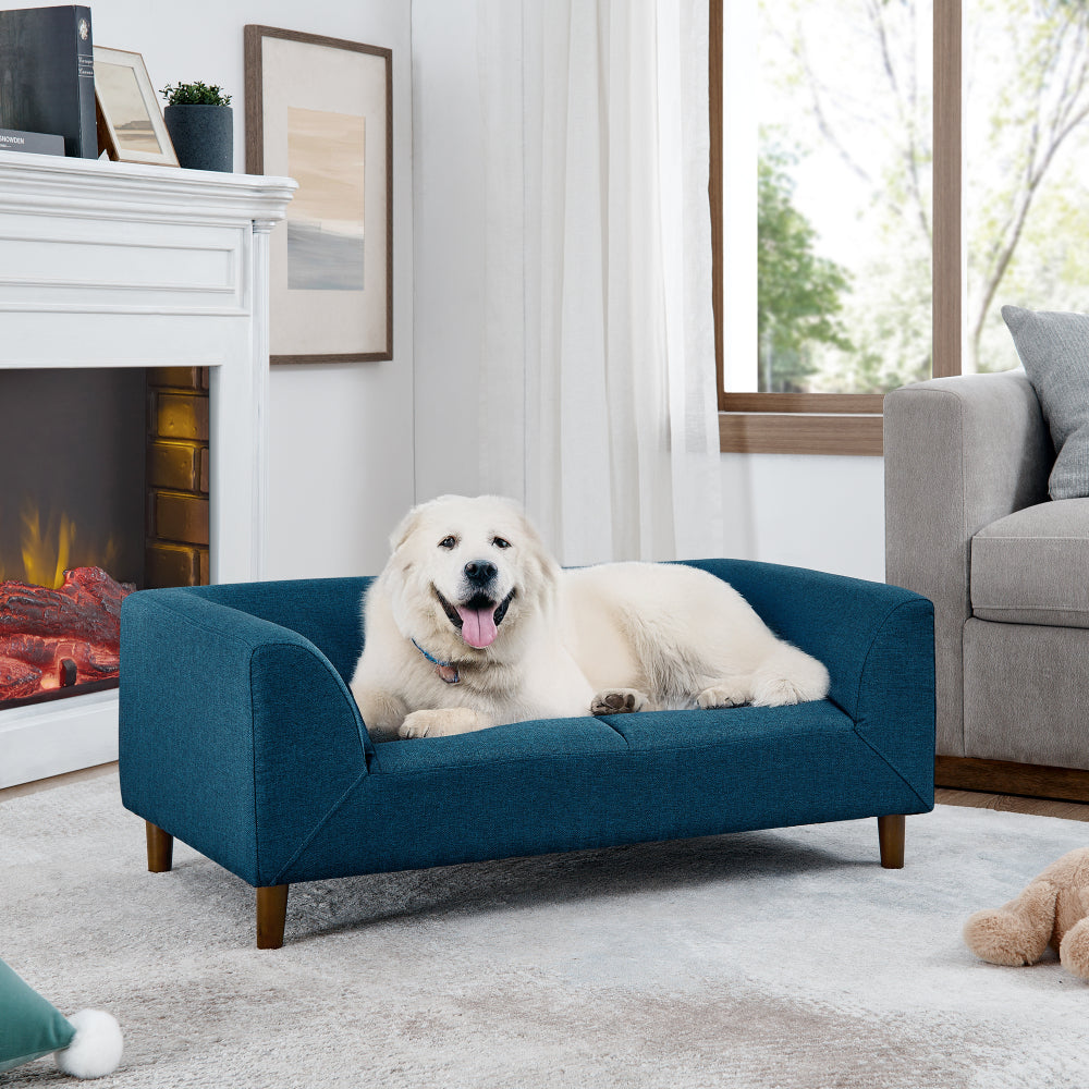 Pet sofa with backrest and armrests, modern rectangular pet sofa suitable for small and medium dogs, soft cushion comfortable dog sofa,--Dark grey