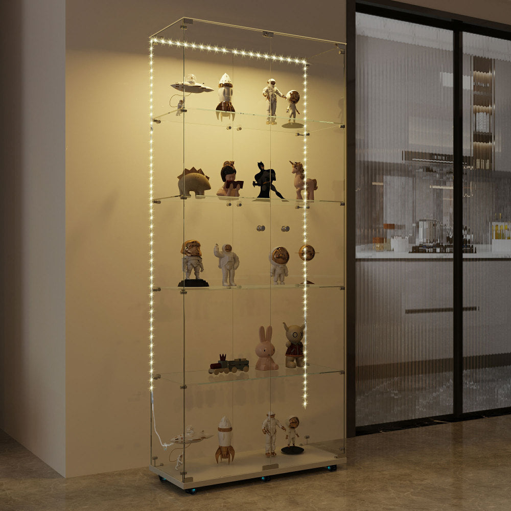 Tempered glass display cabinet,liquorcabinet,storagecabinet,filecabinet,with paipai lights,with locks,bottom equipped with adjustable feet,suitable for uneven,living room bedroom,corridor,office,white
