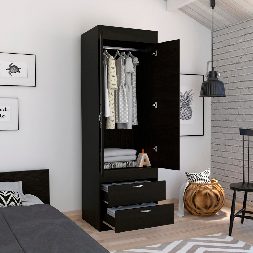 Lisboa Armoire, Rod, Double Door, Two Drawers, Metal Handles