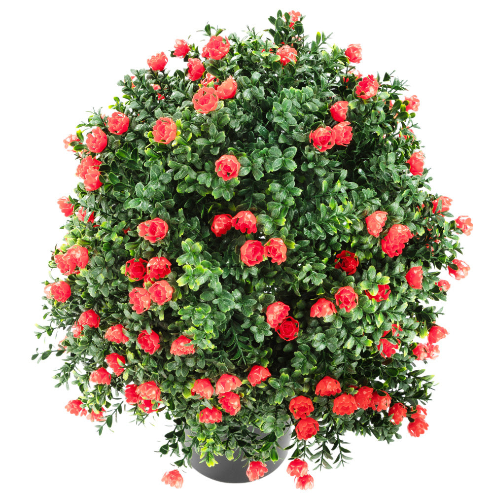 2-Pack 21.6" Tall Artificial Rose Topiary Ball Tree, Planter Bushes UV Resistant Look Real for Indoor Outdoor Home Garden ,Red