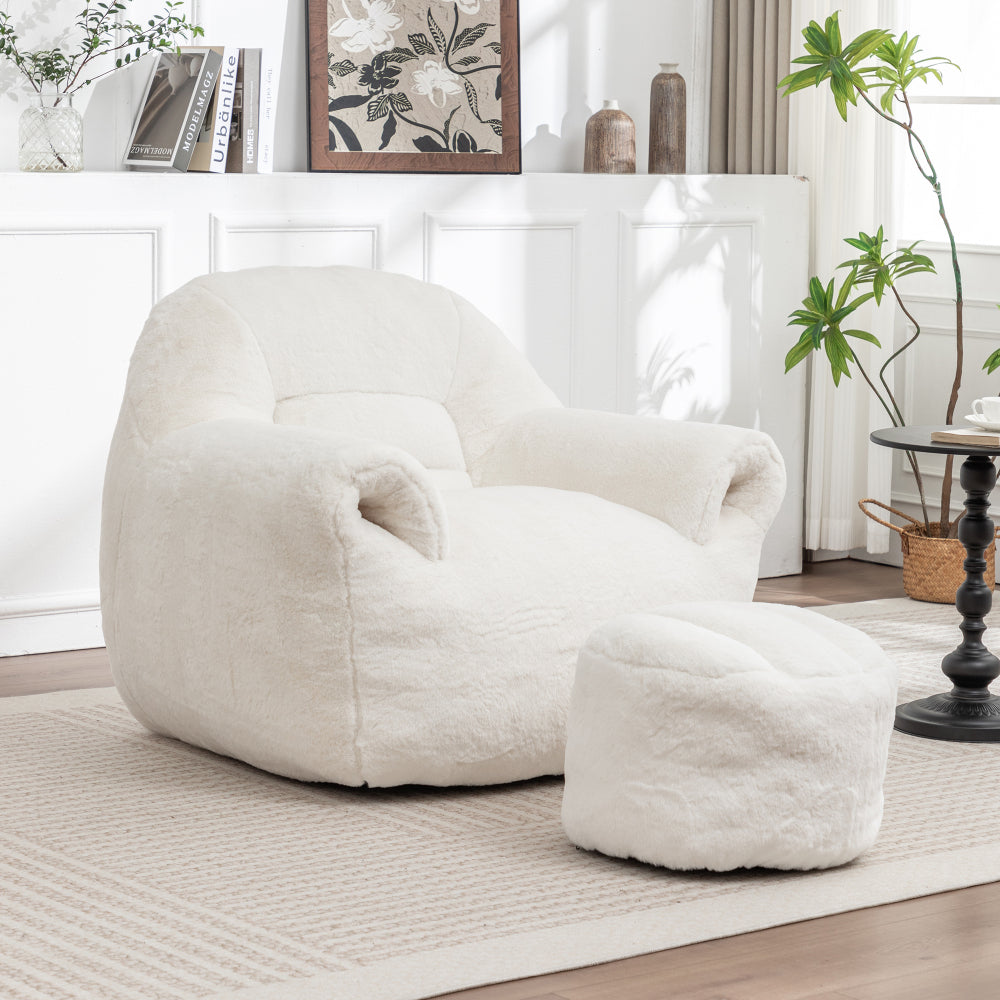 Bean Bag Chair, Comfy Bean Bag Sofa with Back Support, Faux Fur Bean Bag Chair for Adults and Kids, Stuffed Floor Sofa for Living Room, Bedroom, Apartment, Green