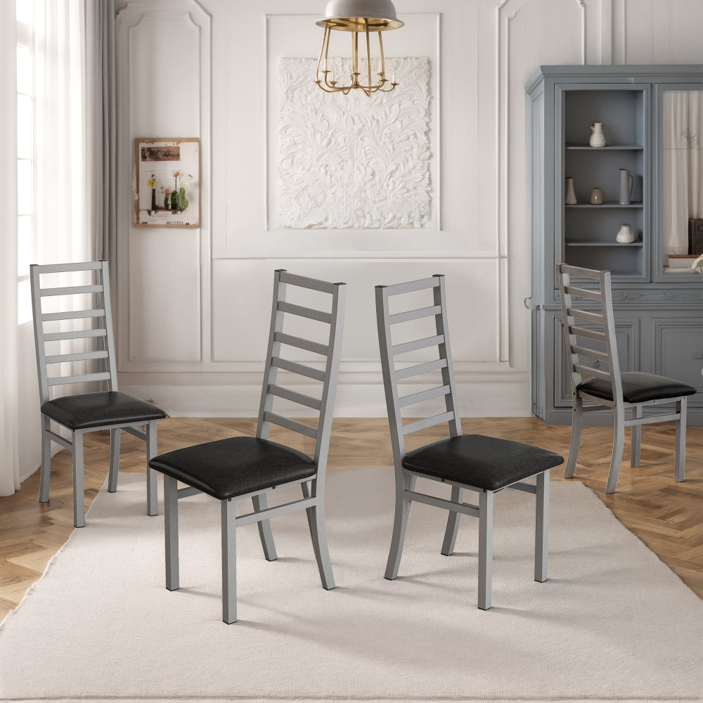 Metal Dining Chairs Set of 2, Steel Legs and PU Leather Seats, High Back Armless Dining Chairs, for Kitchen, Living Room, Black
