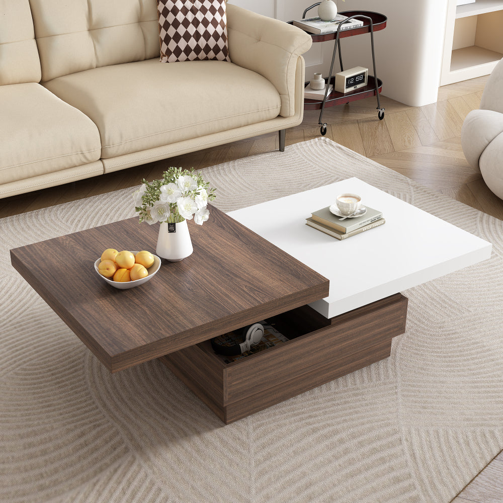 U-Can Set of 2 Nesting Coffee Tables Farmhouse,Rectangle Coffee Table Living Room,Wood Finish Coffee Table Set, Small Coffee Tables, Sofa Side Table for Living Room