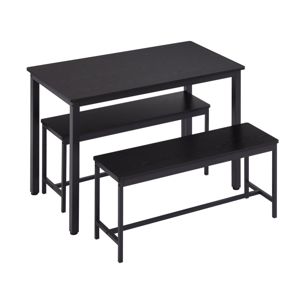 Dining Table Set, Bar Table with 2 Dining Benches, Kitchen Table Counter with Chairs, Industrial for Kitchen Breakfast Table, Living Room, Party Room, Black , 43.3″L x23.6″W x 29.9″H