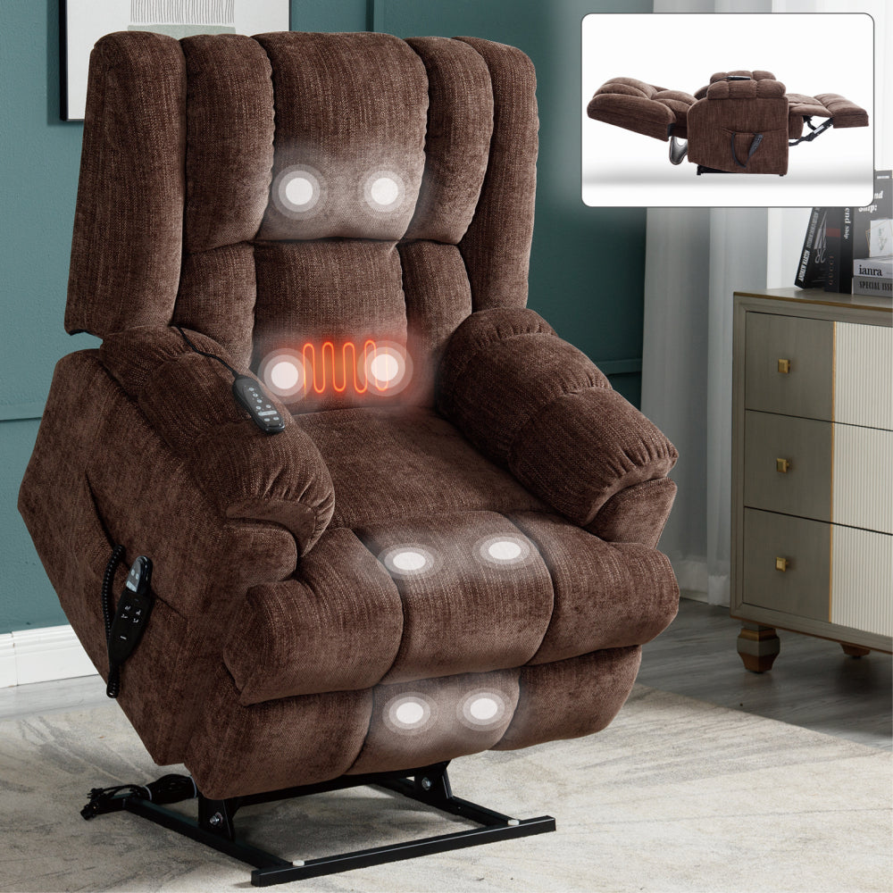 Dual Motor Heat Massage Infinite Position Up to 350 LBS Electric Power Lift Recliners with Power-Remote, Medium-firm and Heavy Duty, Red