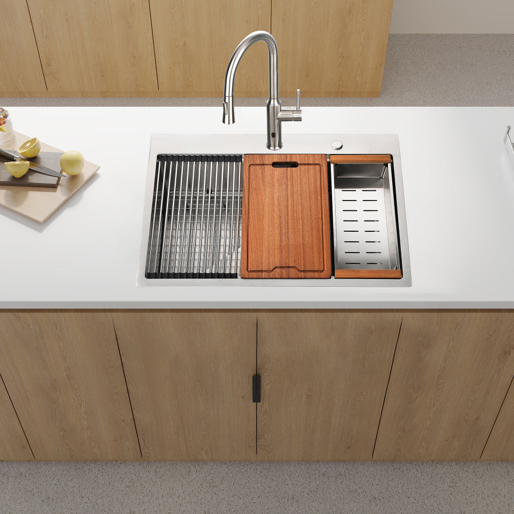 30x22x10"Drop-in Single Bowl Stainless Steel Kitchen Sink with Workstation