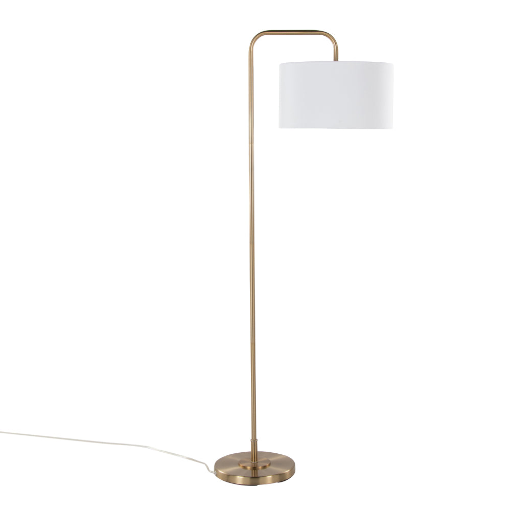 Puck 63.75" Contemporary Metal Floor Lamp in Gold Metal with White Linen Shade from Grandview Gallery by LumiSource