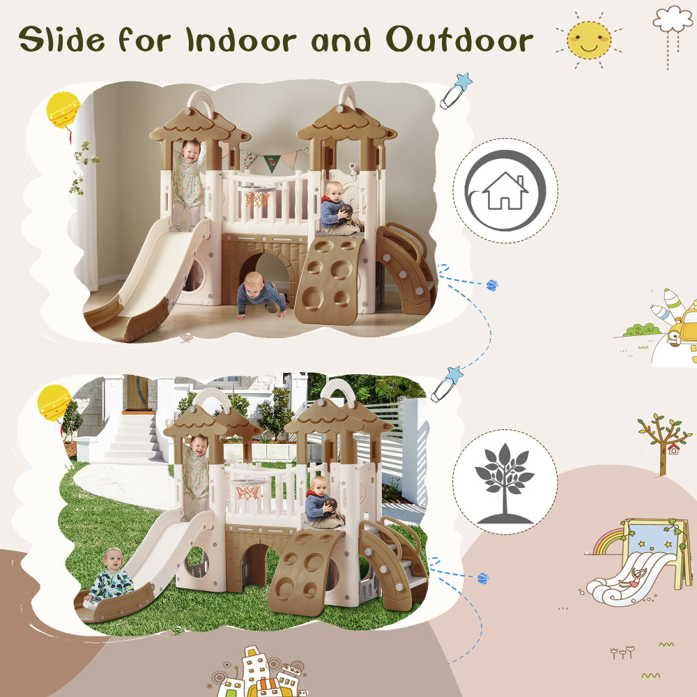 8-1 Toddler Climber and Slide Set,Kids Slide for Toddlers Age 1+, Kids Playground Climber Freestanding Slide Playset with Basketball Hoop, Play Combination for Babies,Indoor& Outdoor