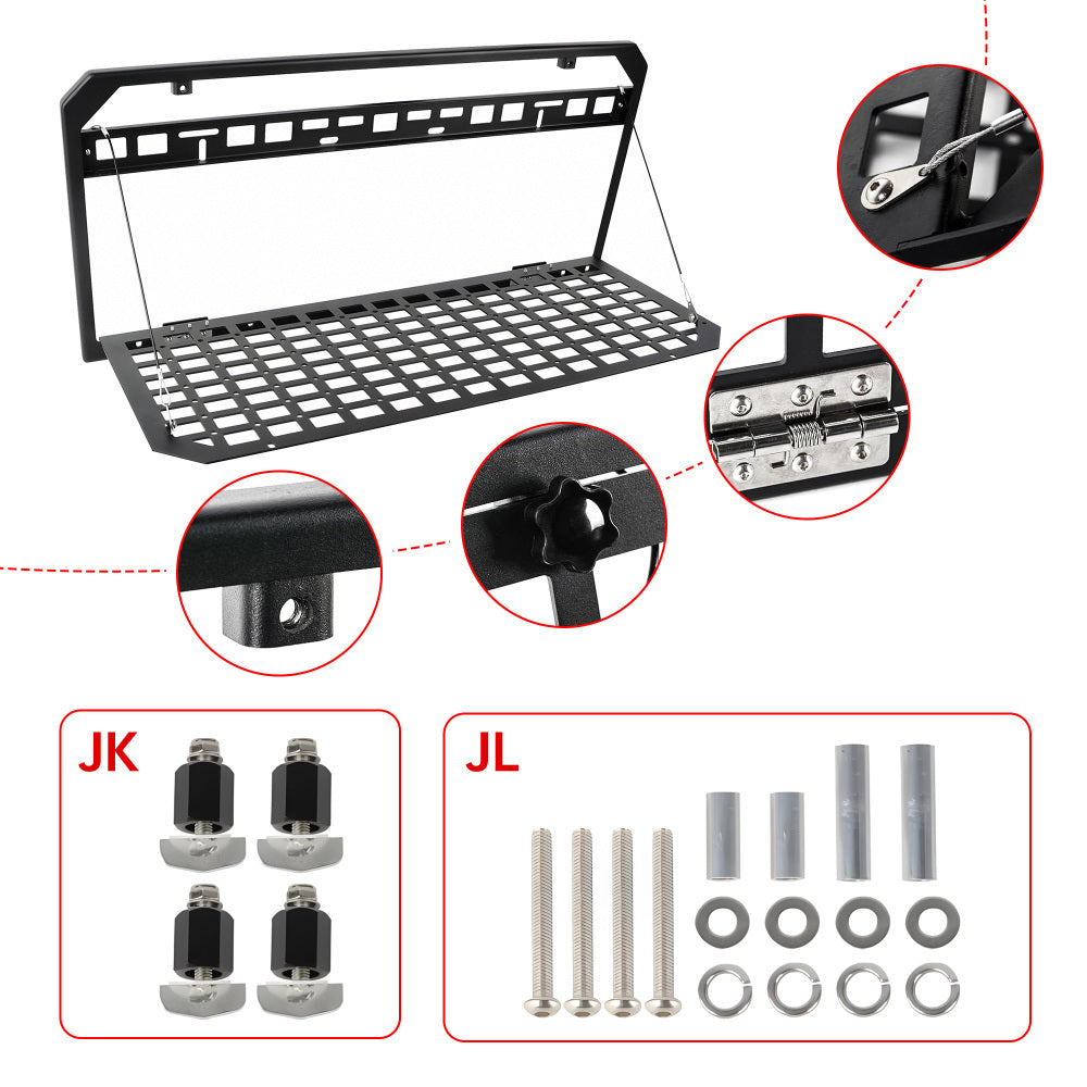 Tailgate Table Foldable Rear Cargo Shelf Compatible with Jeep Wrangler 2007-2018 JK JKU & 2018-2022 JL JLU