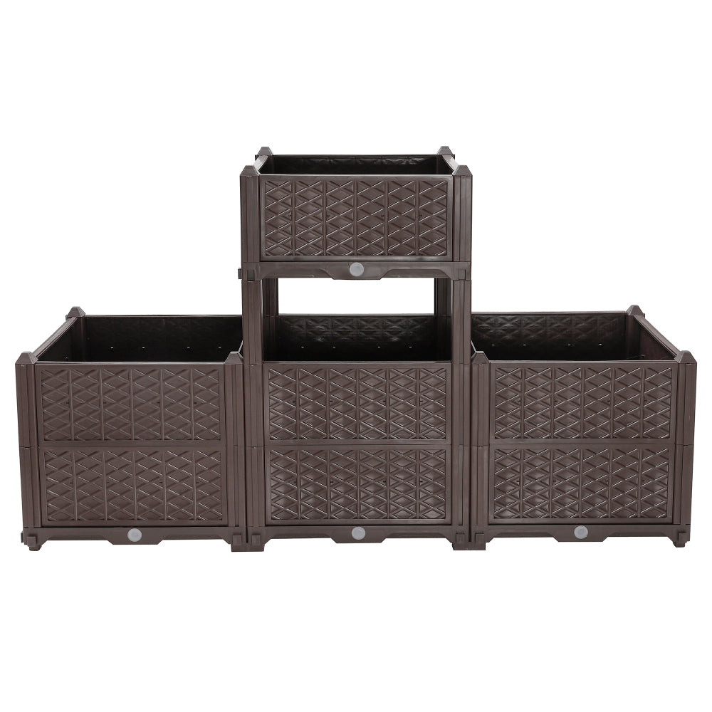 Indoor and outdoor rectangular plastic planting box; planting kit for fresh vegetables, herbs, flowers, and succulents; brown
