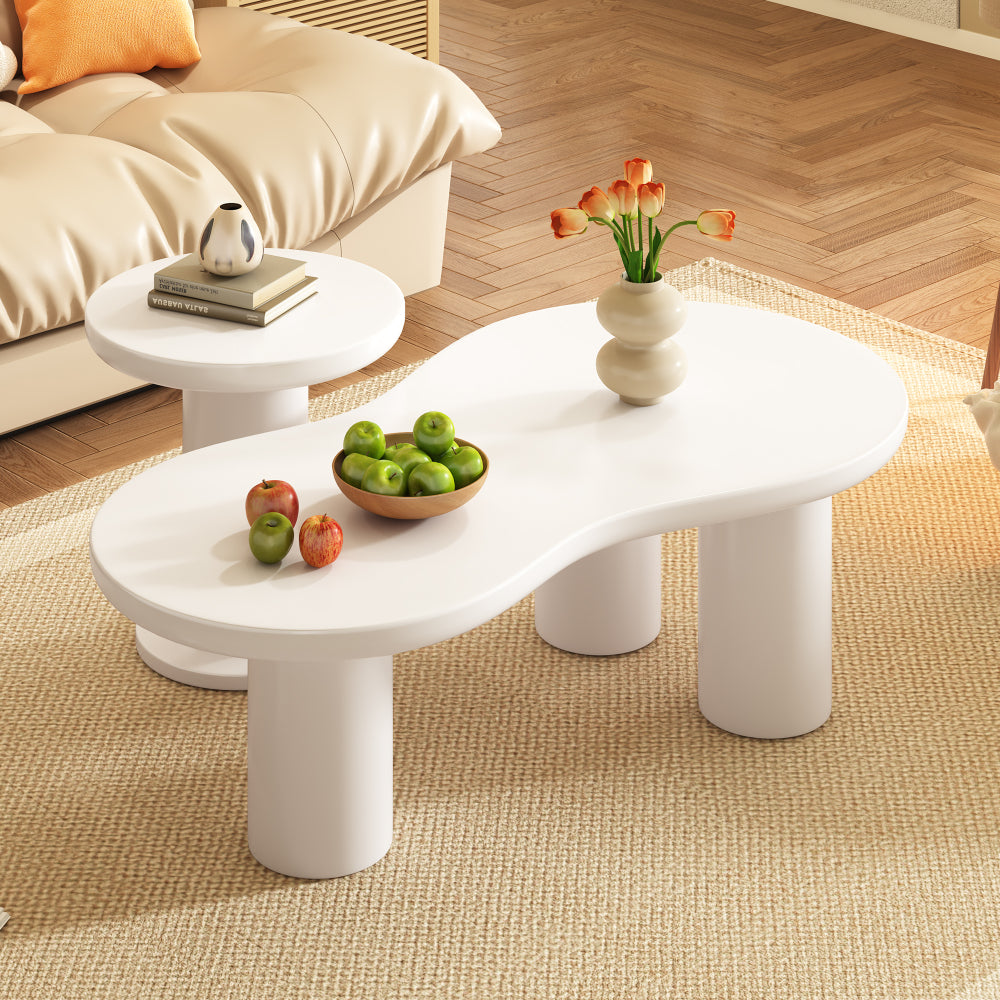 ON-TREND 44'' x 25.9'' Easy Assembly Cloud Coffee Table with 1.5'' Thick Tabletop, Cream Style Irregular End Table with 3 Sturdy Legs, Sleek Center Table with Round Edge for Living Room, Black