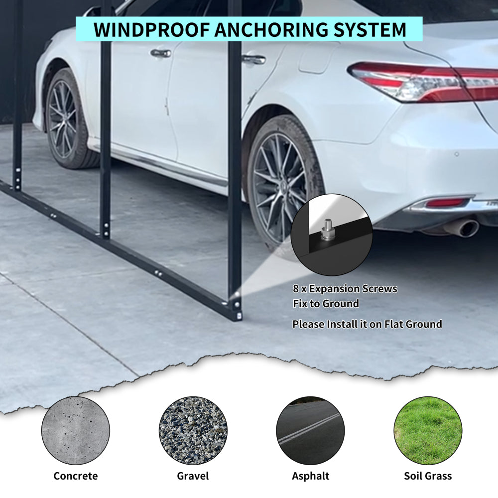 10x15 FT Metal Carport with Enhanced Base and Galvanized Steel Roof, Heavy Duty Outdoor Garage Car Shelter for Car, Boats and Truck