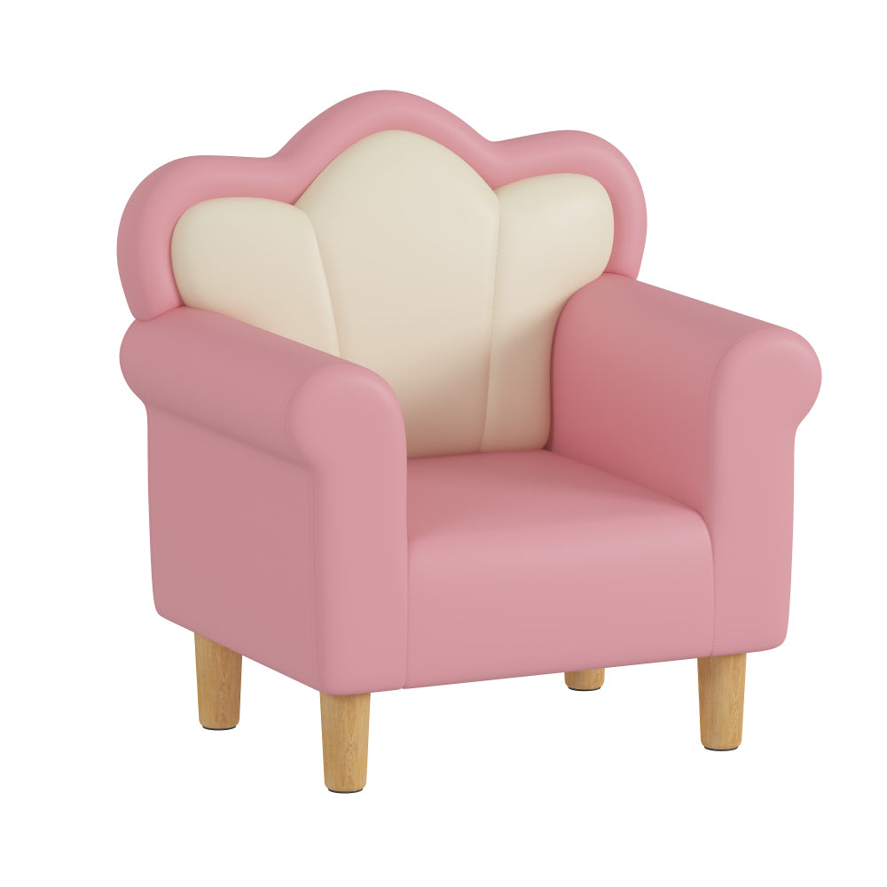 Upholstered Kids Sofa, Princess Armchair for Children, Petal Shape Toddler Sofa Chair for Playroom, Children's Bedroom, Pink+White