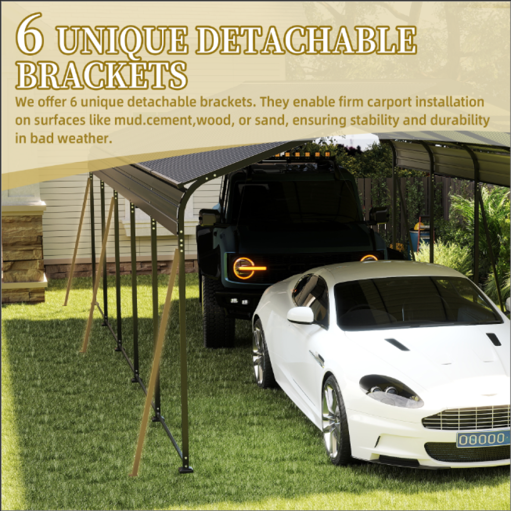 Campcraft 13 x 26.5 ft carport, 0.25mm thick, with protective film to prevent scratching, 2 pairs of adhesive gloves, 3 hooks, 12 expansion screws, 6 fixed iron pieces