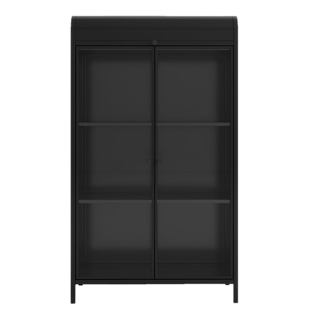 47.6" Tall Metal Storage Cabinet with Glass Doors & Flip-Top, 4-Tier Display Cabinet with Open Shelves, Freestanding Steel Sideboard Buffet for Kitchen, Living Room, Home Office, Dining Room, Bathroom