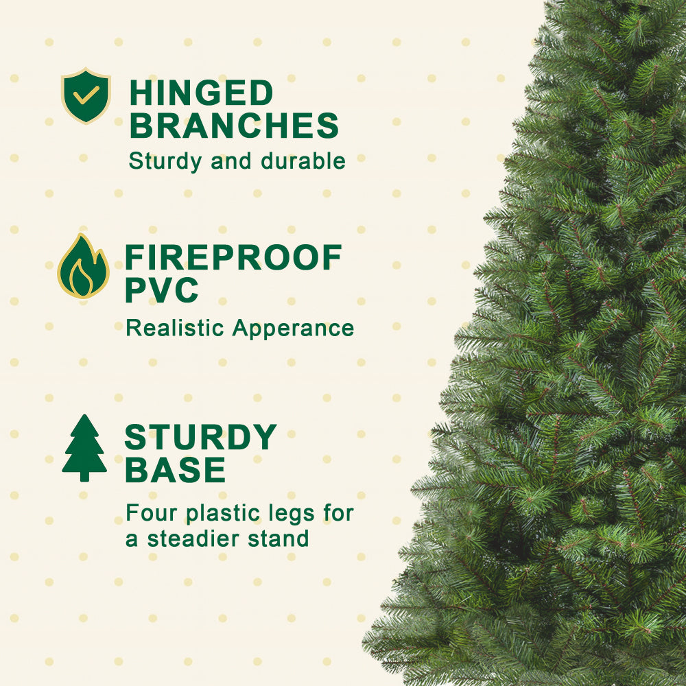 6FT Hinged Unlit Artificial Christmas Tree with 582 Tips, Full PVC Branches, Green Holiday Tree with 4-Leg Plastic Stand for Indoor Christmas Decoration