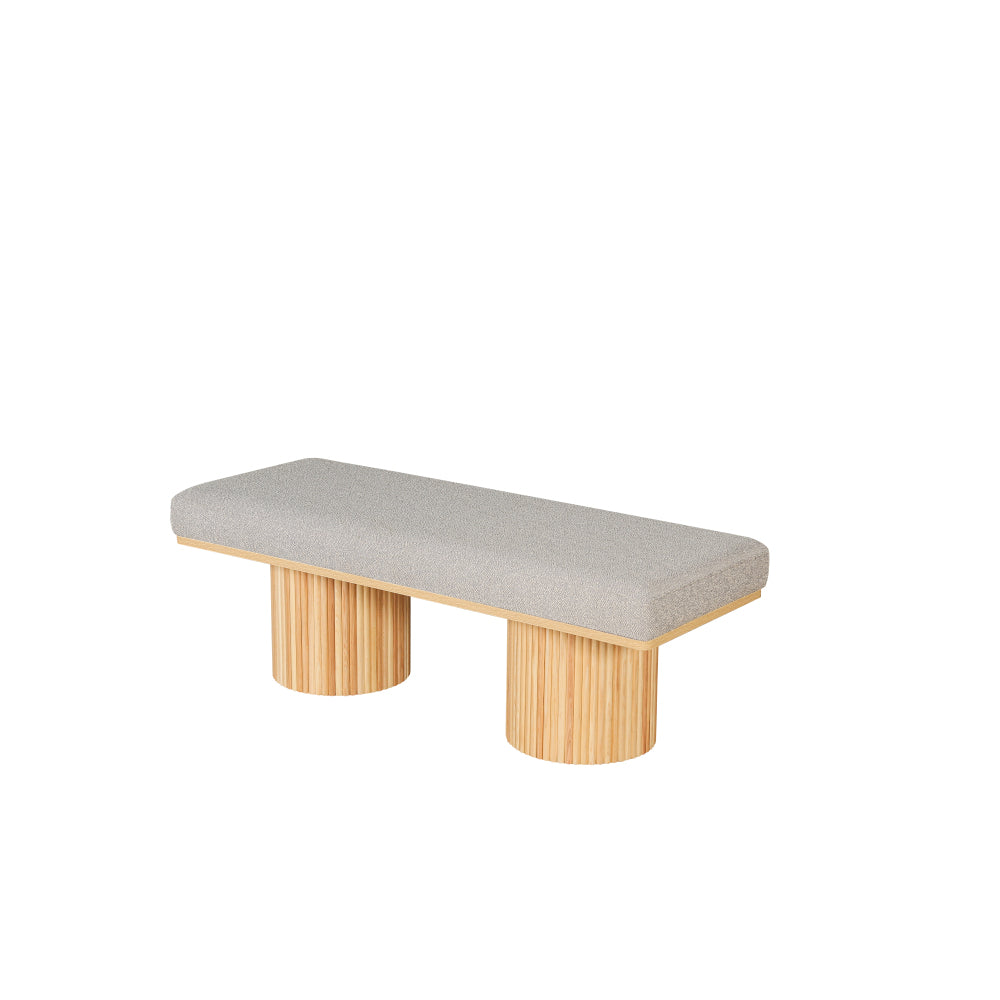 Upholstered Bench with Chunky Legs Light Grey Boucle Fabric Contemporary Style Bed-end Bench for Bedroom Living Room, Natural Wood