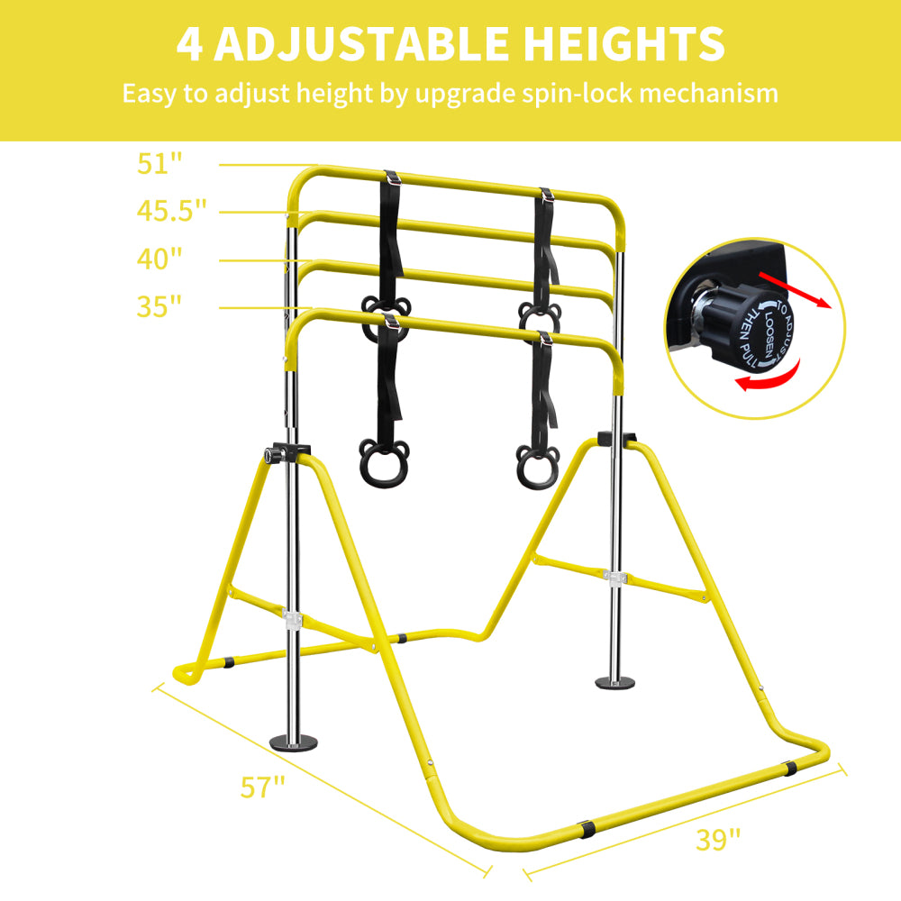 Yellow Multi-Functional Adjustable Height Children's Horizontal Gymnastic Bar With Bear Rings