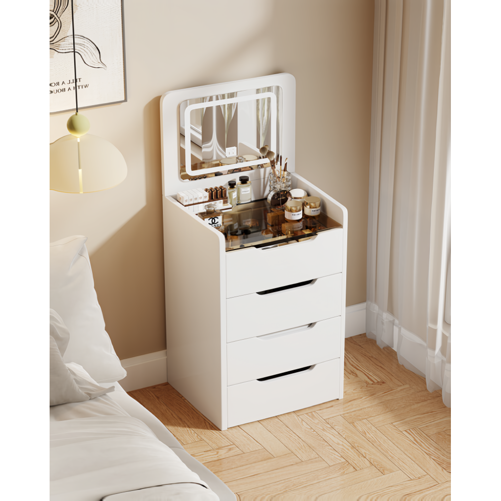 (60CM) 3 in 1 Vanity Desk with Plip Top Mirror, Small Make Up Vanity Set with Visible Glass Desktop, Compact Makeup Vanity with 3 Drawers, Cushioned Tool, Dressing Table for Bedroom, Prime Day Deals