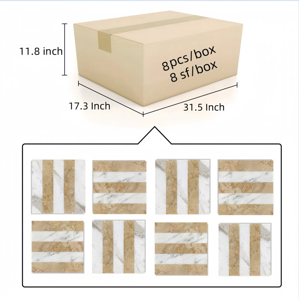 12*12 Waterjet marble,White Gold 2 color, natural marble, for floor and wall,polished marble tile, natural stone, genuine marble, real marble, 1 box each pattern 4 pcs