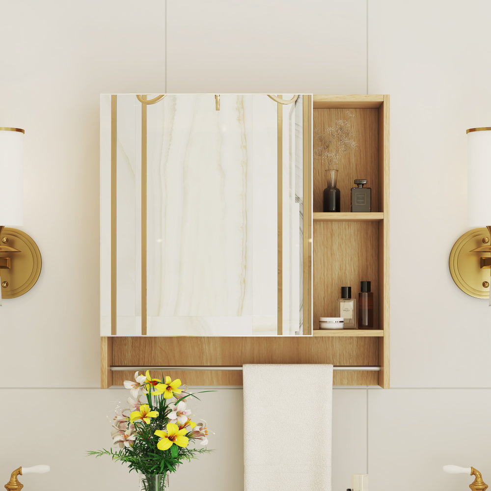 Bathroom Mirror Cabinet Wall Mounted,Medicine Cabinet,Over The Toilet Storage Cabinet with Shelves and Towel Rack