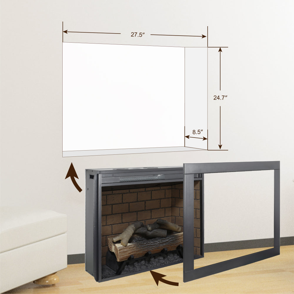 28 inch Infrared Electric Fireplace with Removable Trim kit Insert, Touch Panel Home Decor Heater, Smokeless Firebox With Fire Crackling Sound
