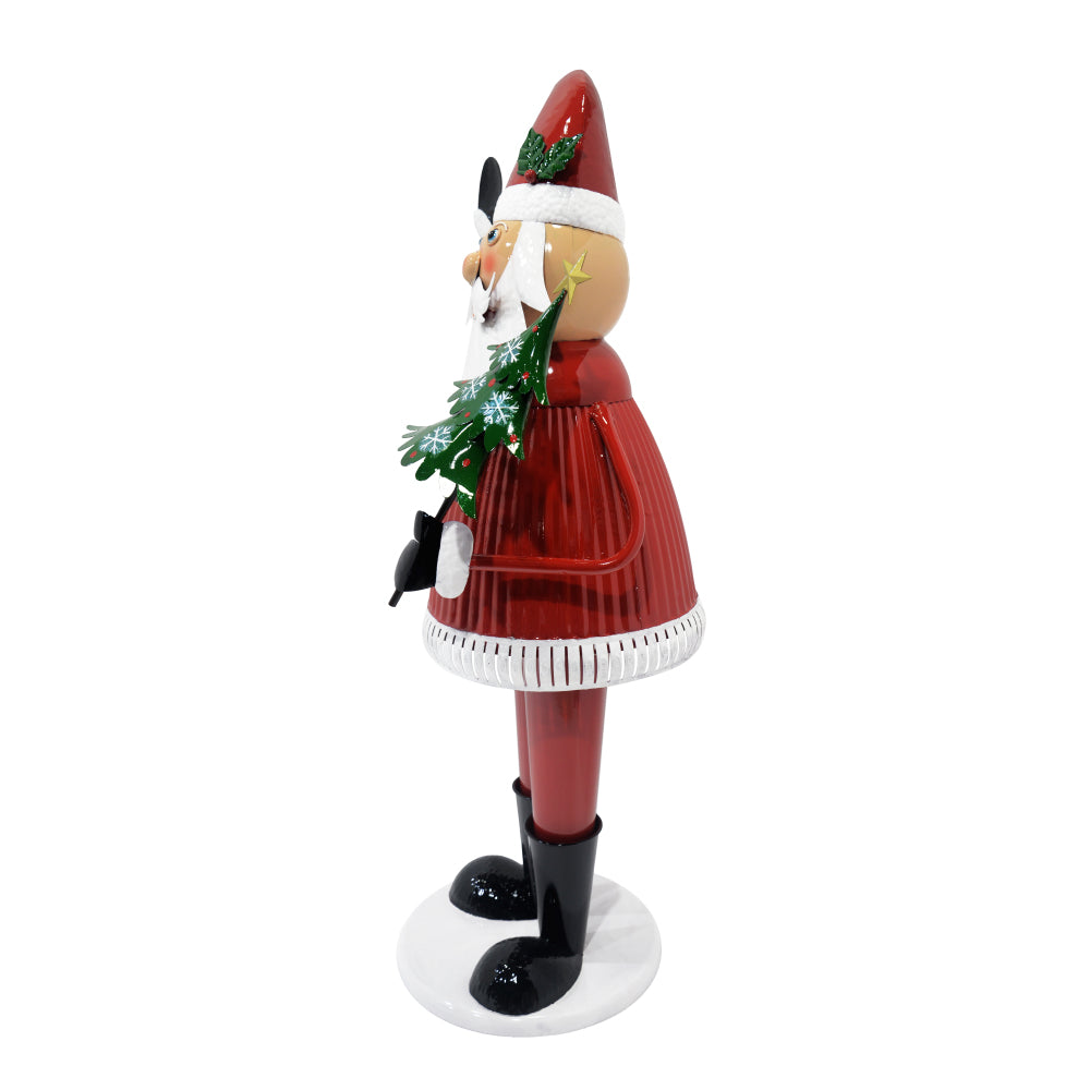 Cheerful Santa Claus Holding Tree and Waving