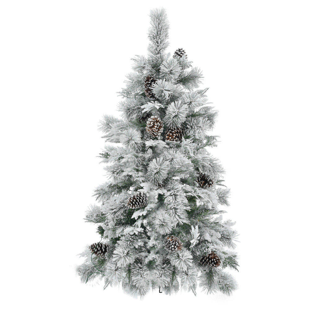 4FT Pre-Lit Spruce Snow Flocked Christmas Tree with Pine Cones, Artificial Xmas Tree with 170 Branch Tips,Mixed PE & PVC Branches, 120 Multi-Color LED Lights, 11 Flashing Modes, Holiday Décor