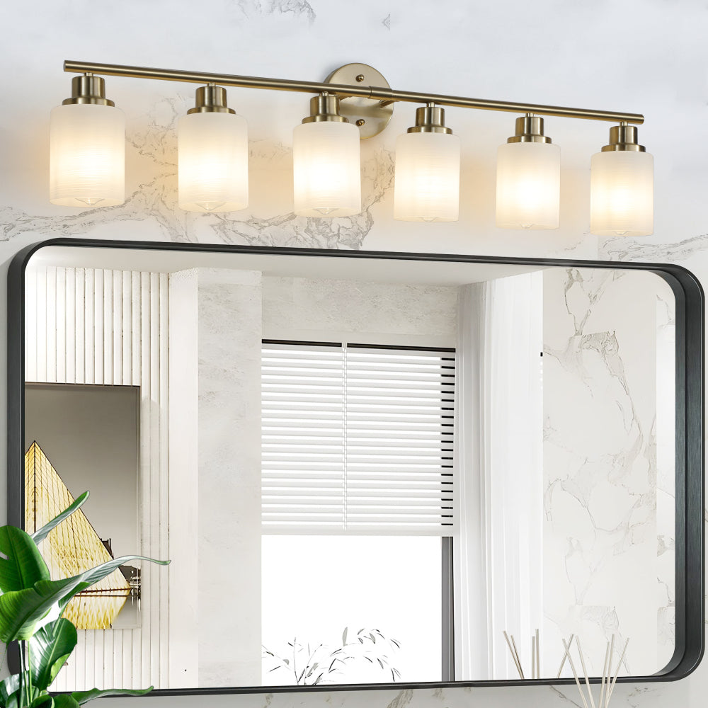 39" Modern 6-Light Vanity Bathroom Mirror Light, Frosted White Glass with Black Iron Frame, Contemporary Wall Sconce for Bedroom, Bathroom, and Dressing Room (No Bulbs)
