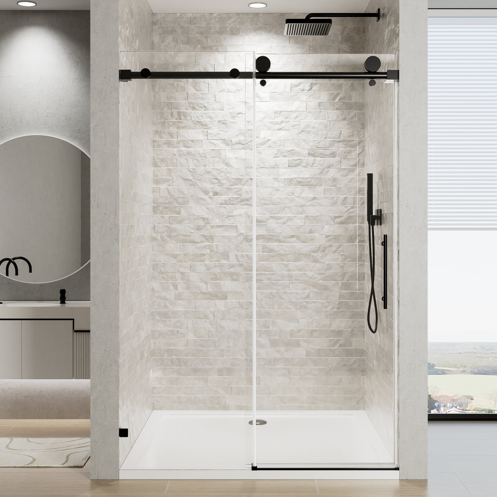 60" W x 72" H Matte Black Aluminum Frame Double Sliding Shower Door with 1/4" (6mm) Nano-Coated Clear Tempered Glass and Dual Stainless Steel Handles