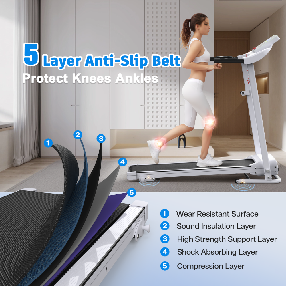 Folding Treadmill with Incline 2.5HP 12KM/H Electric Treadmill for Home Foldable, Bluetooth Music Cup Holder Heart Rate Sensor Walking Running Machine for Indoor Home Gym Exercise Fitness