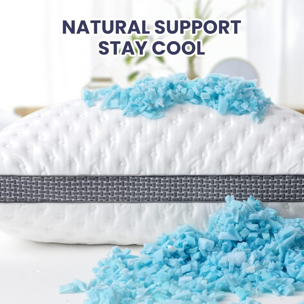 Cooling Pillow Queen Size 1 Pack, Cooling Gel Memory Foam Bed Pillow, Medium Firm Pillow for Sleeping, Cooling & Smooth Washable Cover, CertiPUR-US Certified