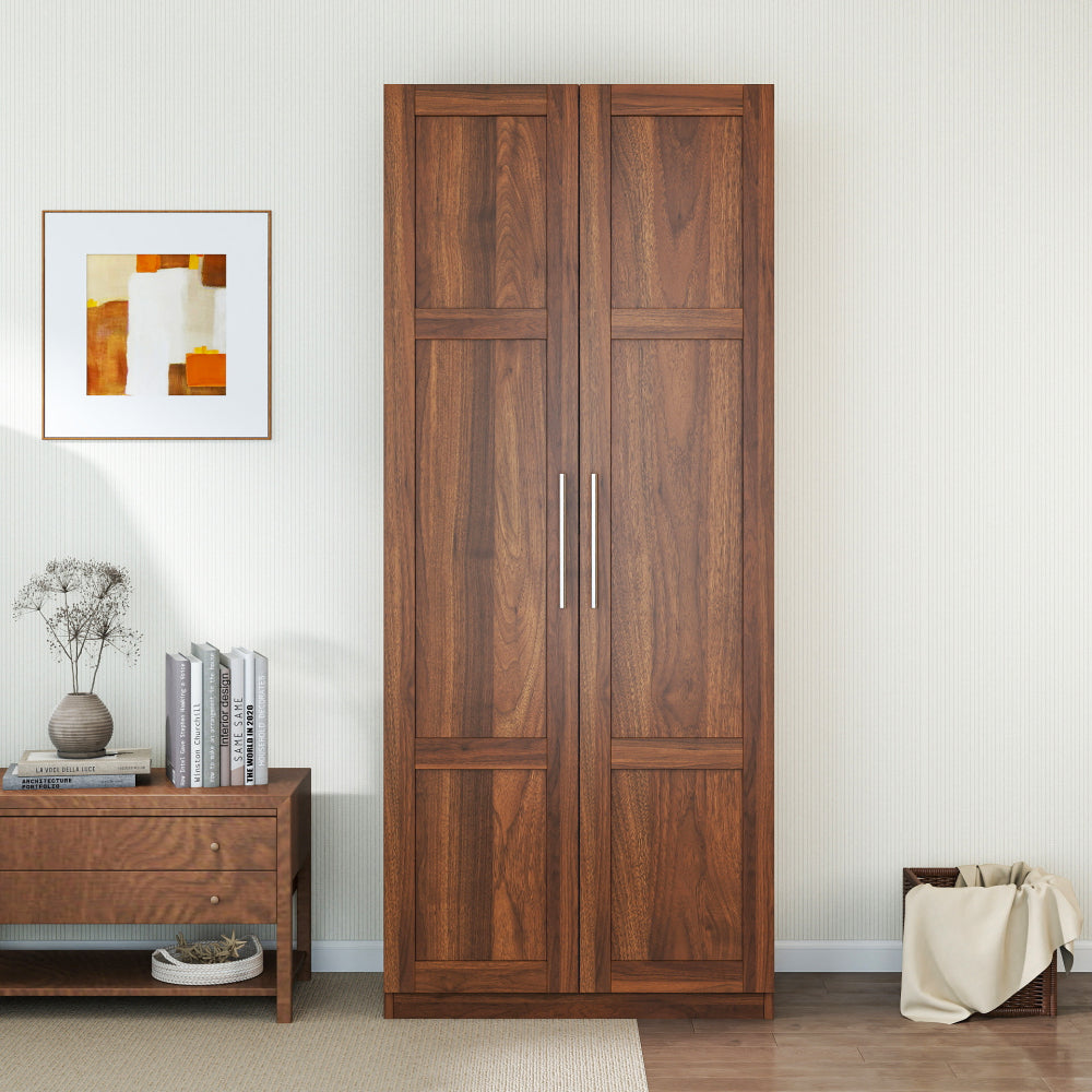 High wardrobe and kitchen cabinet with 2 doors and 3 partitions to separate 4 storage spaces,white
