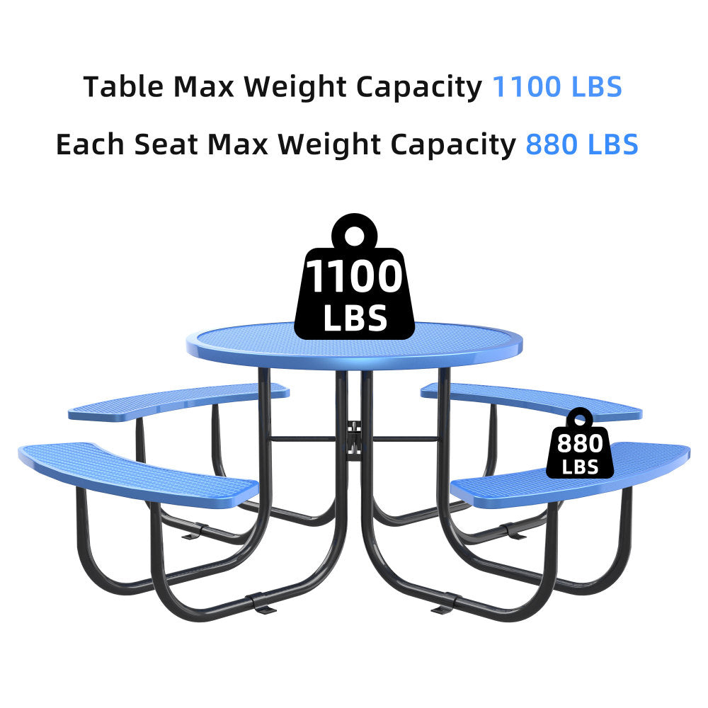 Round Outdoor Steel Picnic Table 46" with umbrella hole,Blue