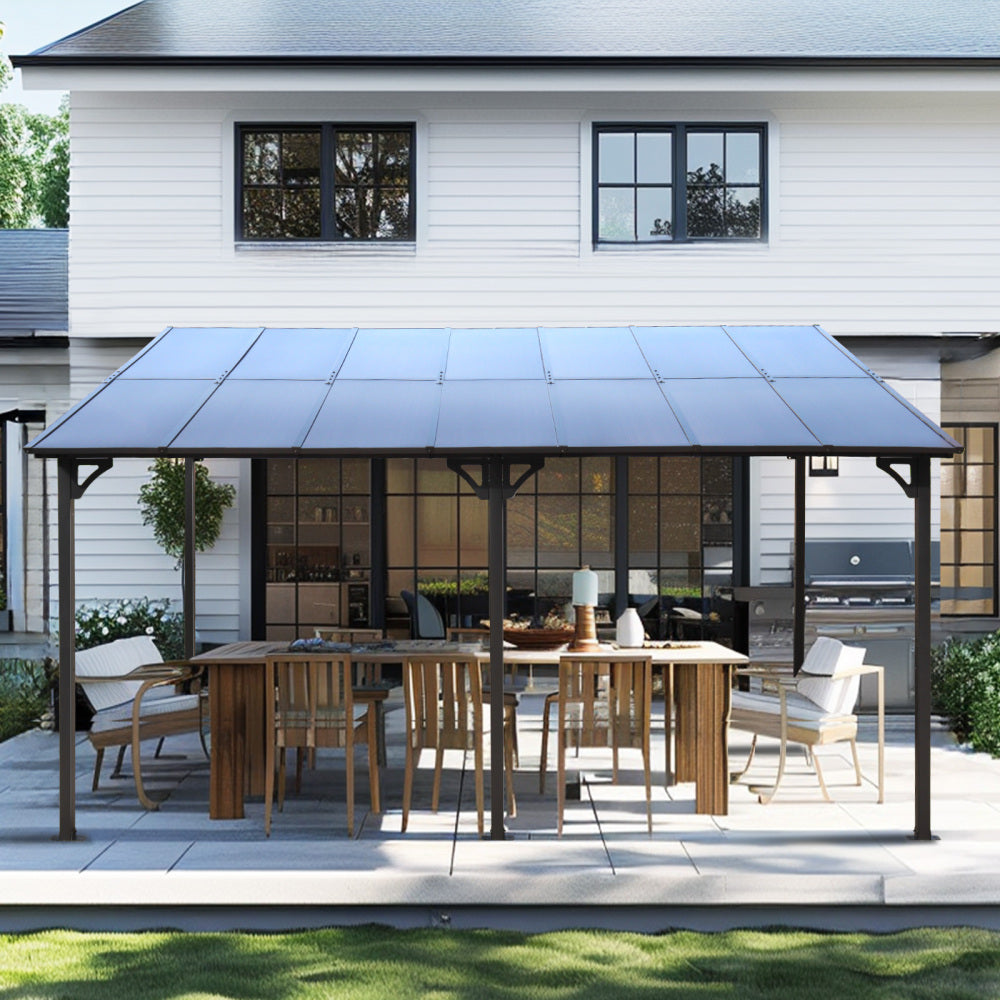 10' x 12' Outdoor Pergola Gazebo,Wall-Mounted Lean to Metal Awning Gazebo with Roof,Large Heavy Duty for Patio,Decks,Backyard