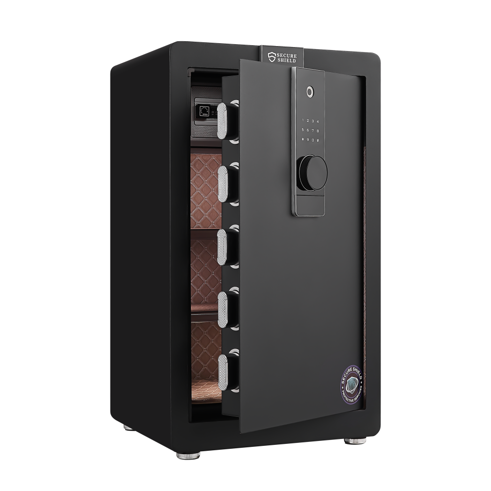 Safe Box with Biometric Recognition, Built-in Removable Partition And Flexible Compartment Partition, Dual Protection with Electronic Password Lock, Private And Invisible Hidden Compartment Structure,