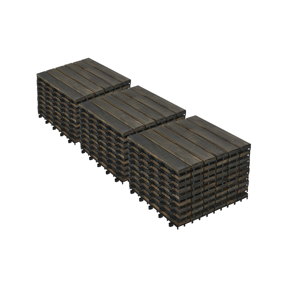 Acacia Wood Interlocking Deck Tiles Checker Pattern, 30 PCS 12" x 12" Dark Brown Square Acacia Hardwood Outdoor Flooring for Patio, Bancony, Pool Side,...