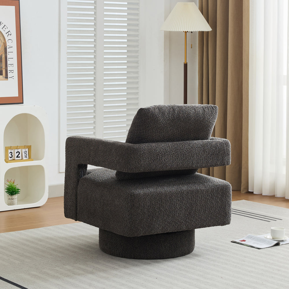 29.13" W Square Swivel Accent Chair, Modern Rotating Arm Chair with Open Back,360 Degree Rotation, Lounge Club Chair with Removable Back Cushion for Living Room, Hotel, Bed Room,Charcoal