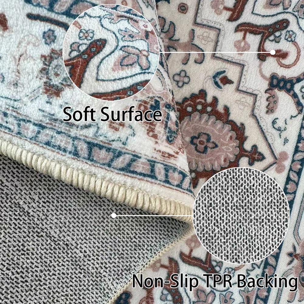 Area Rug 5x7 Vintage Bohemia Large Persian Non-slip Washable Rug For Living Room Kitchen Bedroom Living Room Flower Design Blue/Yellow