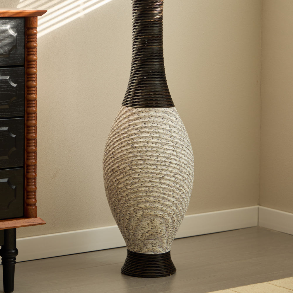 39-Inch Tall Standing Designer Floor Vase - Durable Artificial Rattan - Elegant Two-Tone Dark Brown Finish - Ideal Decor Accent for Living Room, Bedroom, Entryway - Stylish Home Decor Statement Piece